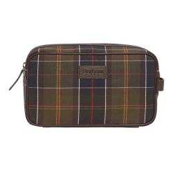 Trousse de toilette en tartan et cuir Barbour