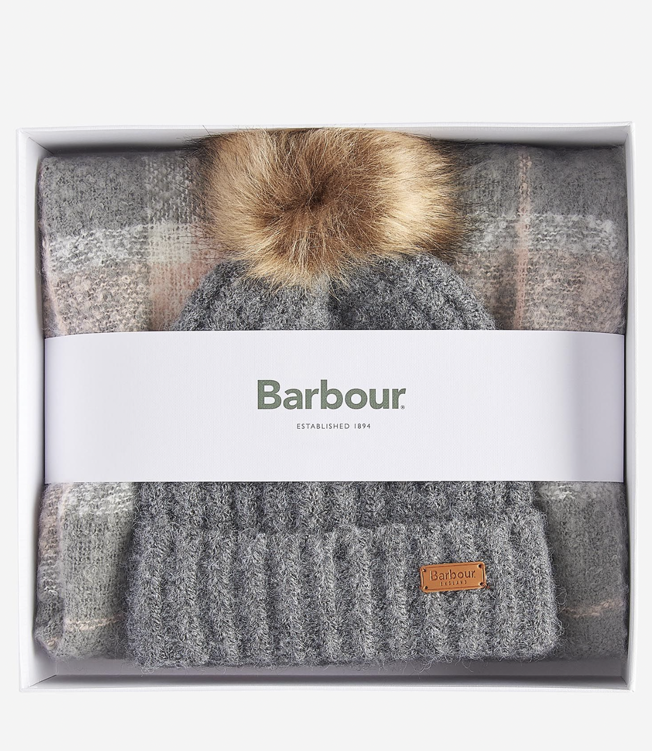Ensemble bonnet et &eacute;charpe tartan Barbour saltburn Grey Rose